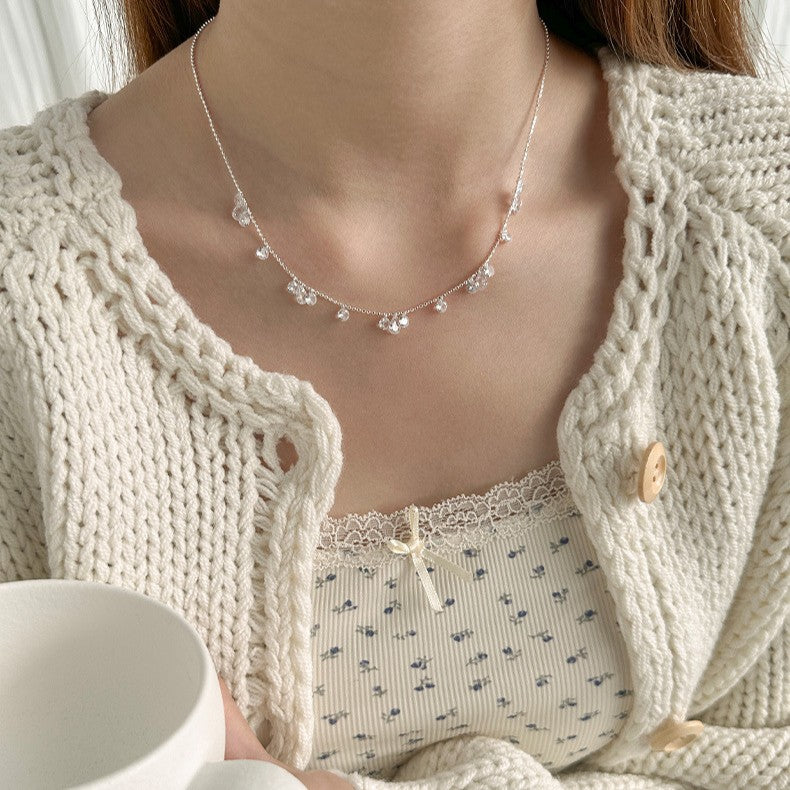 925 Silver Water Drop Round Cubic Zirconia Necklace