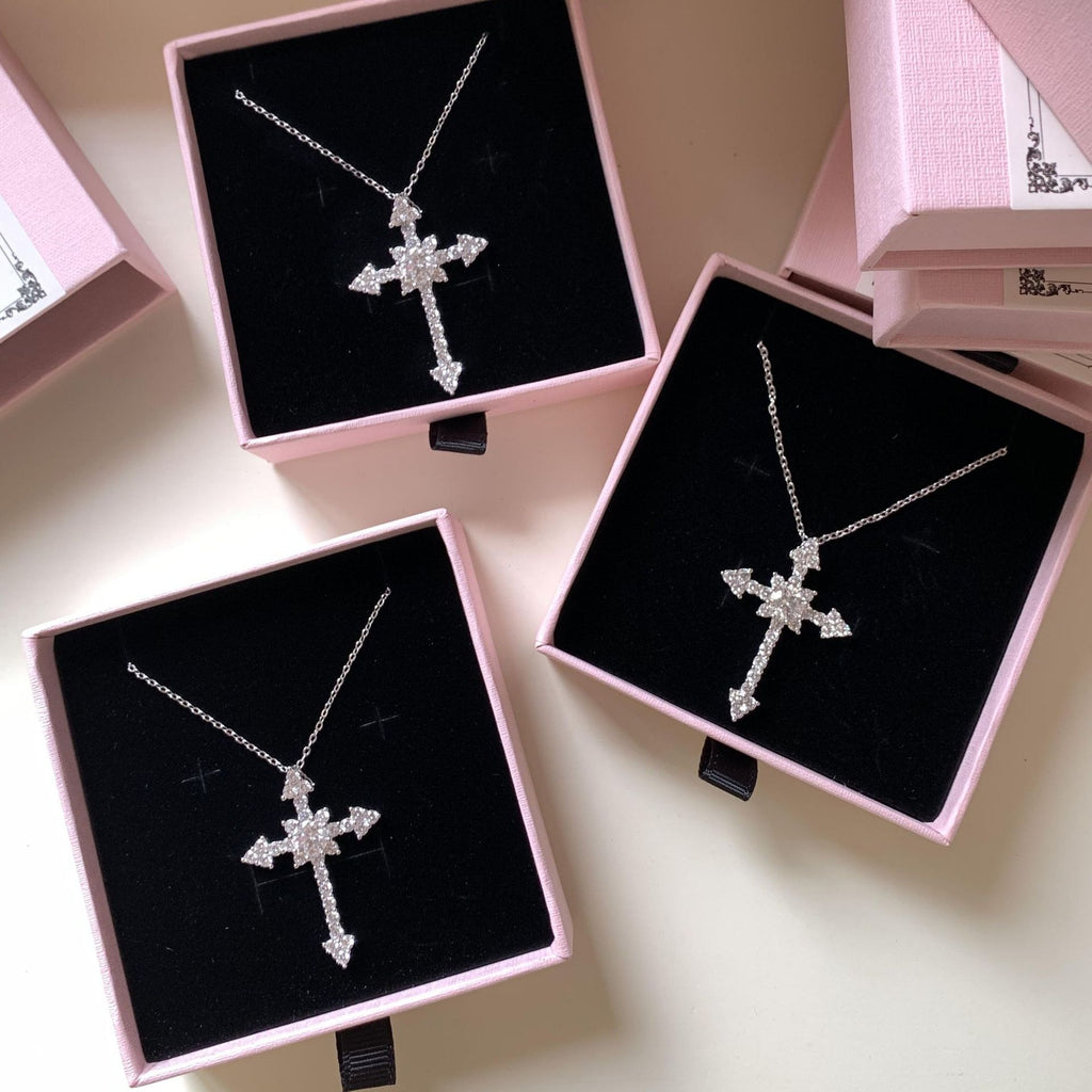 925 Silver Cross Full Diamond Pendant Necklace