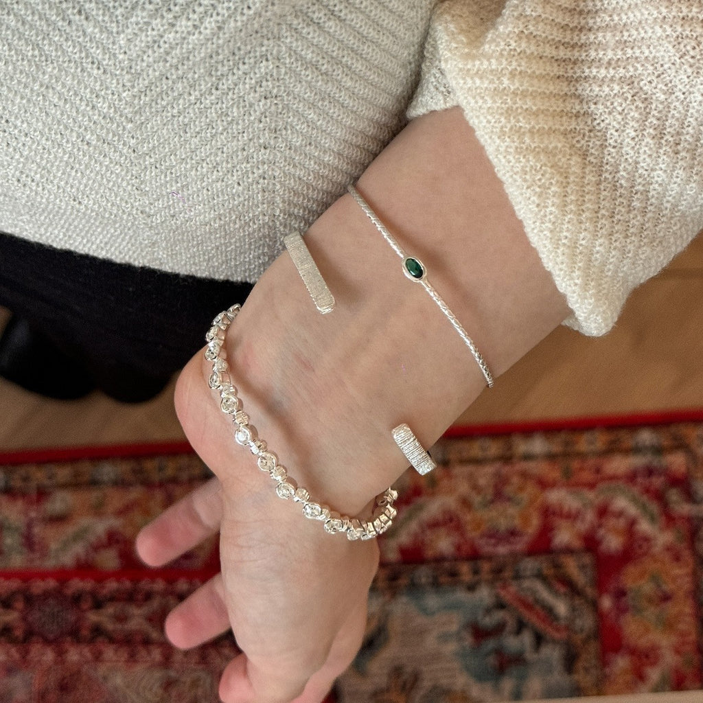 Silver Blue Zirconia Layered Bracelet