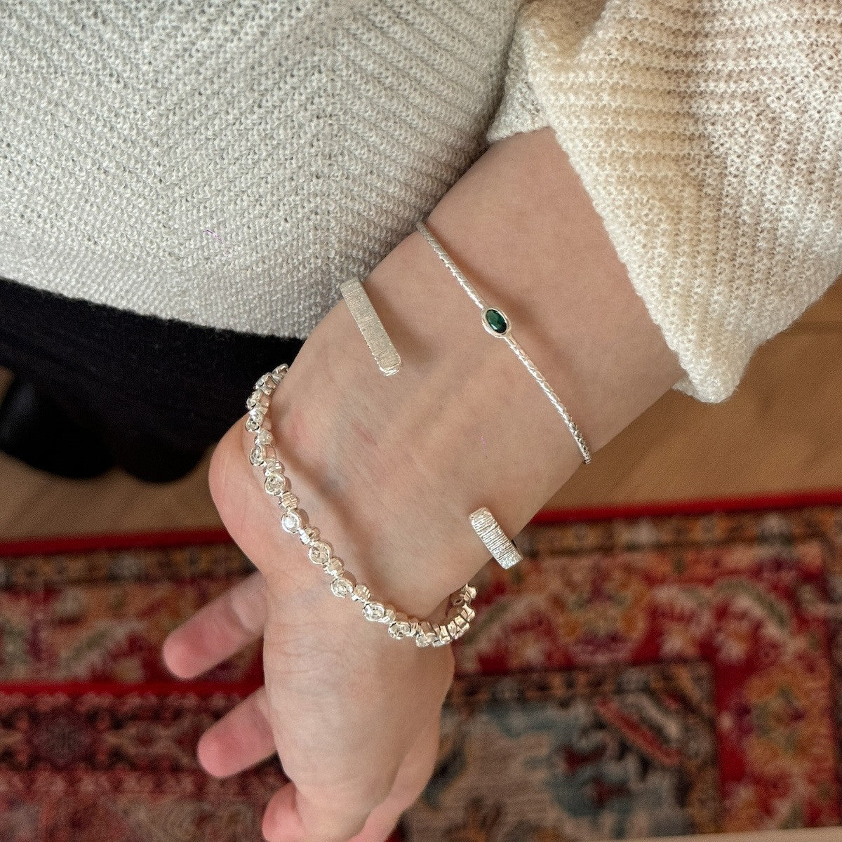 Silver Blue Zirconia Layered Bracelet