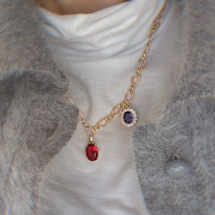 Vintage Gemstone Necklace Sweater Chain