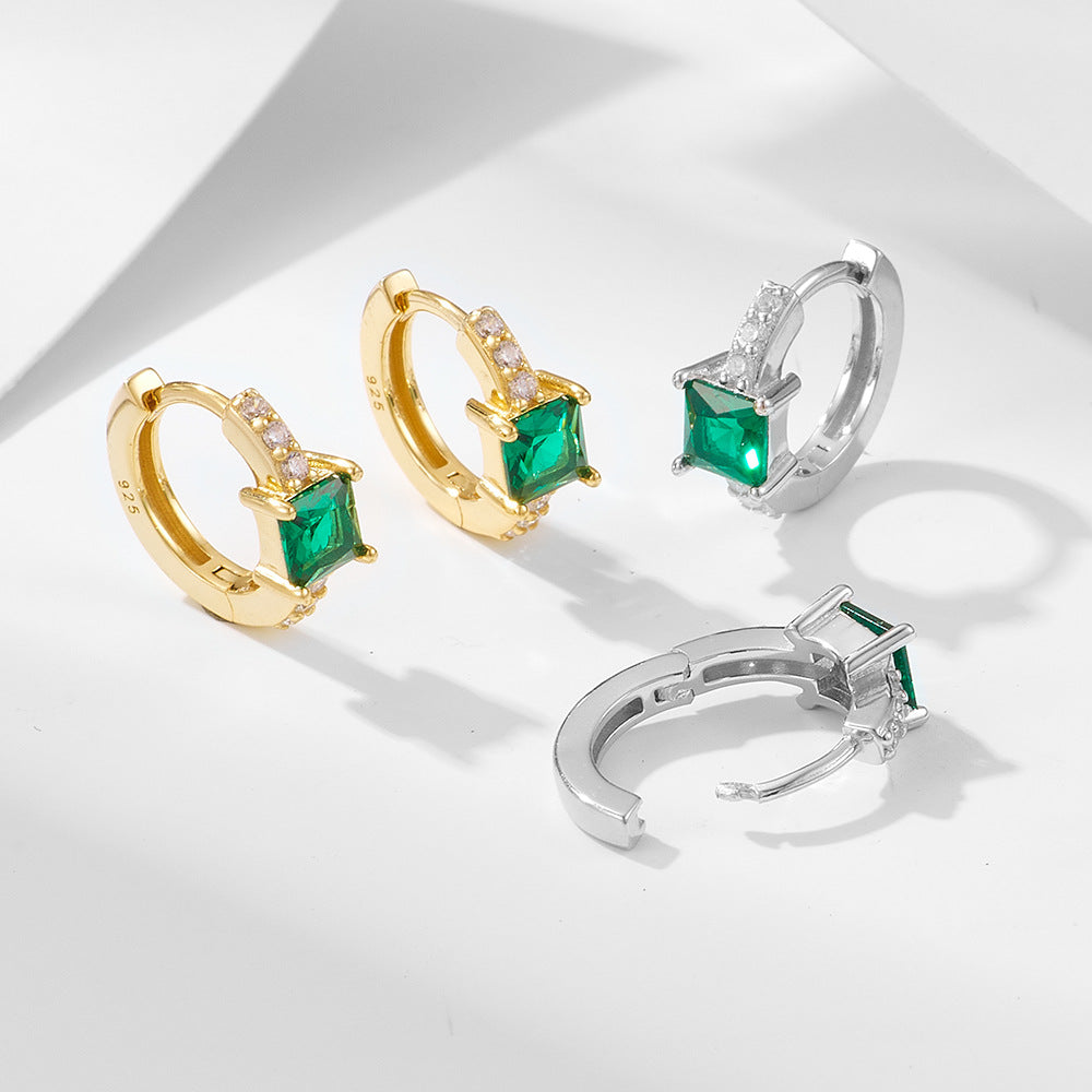 925 Silver Emerald Square Zirconia Earrings