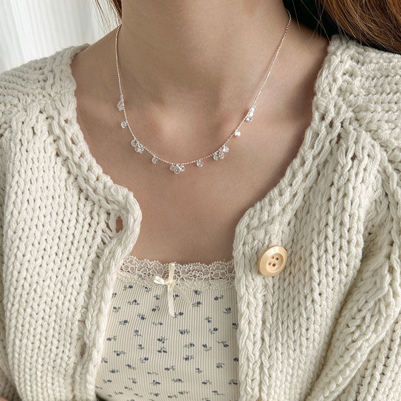 925 Silver Water Drop Round Cubic Zirconia Necklace