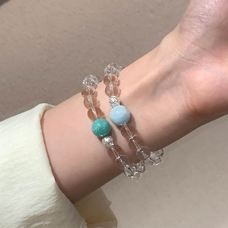 925 Silver White Crystal Glass Bead Bracelet