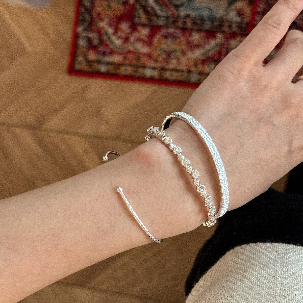 Silver Blue Zirconia Layered Bracelet
