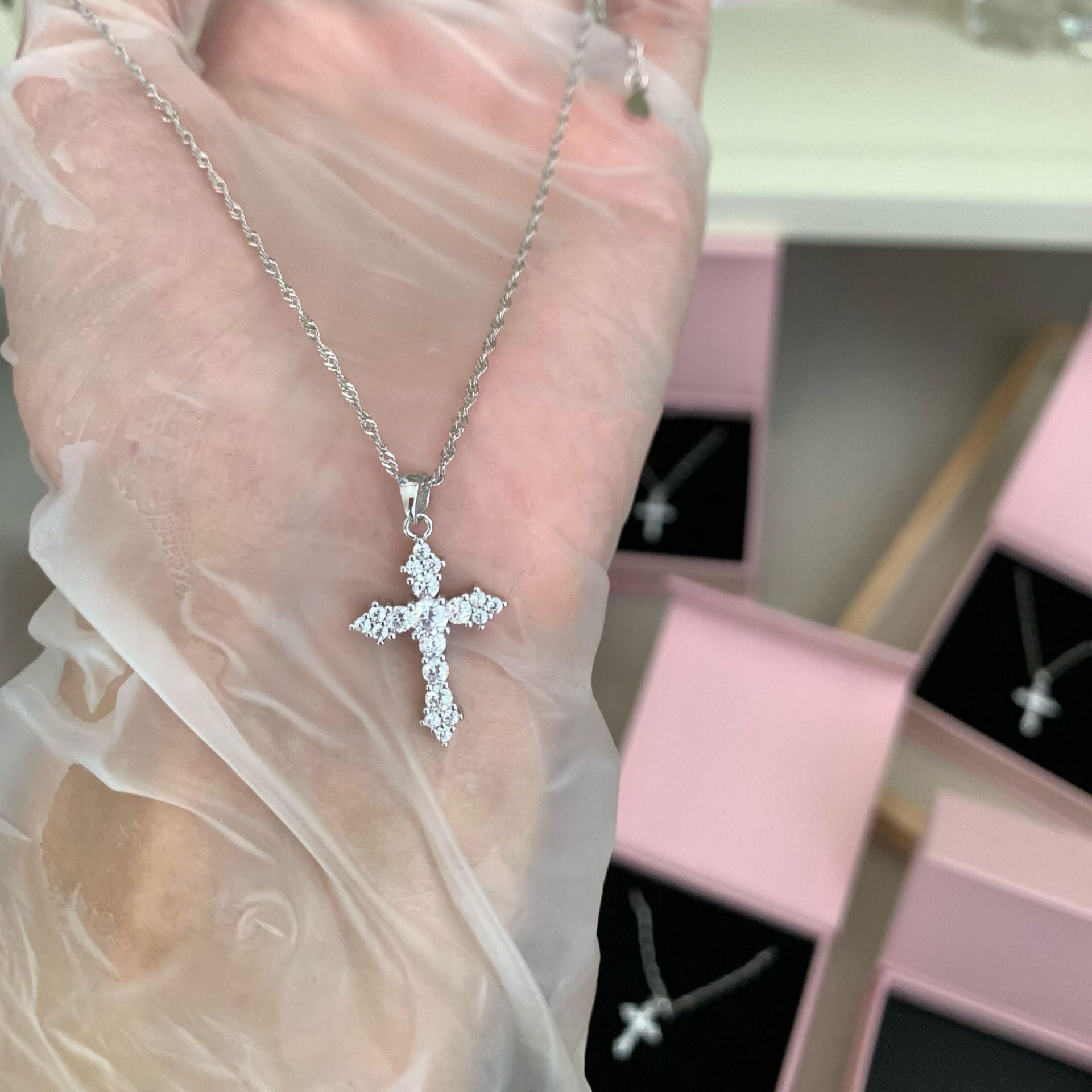 925 Silver Cross Full Diamond Pendant Necklace