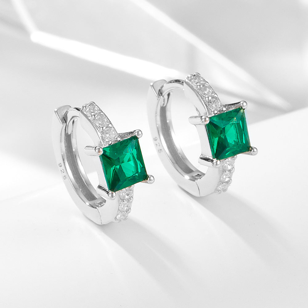 925 Silver Emerald Square Zirconia Earrings