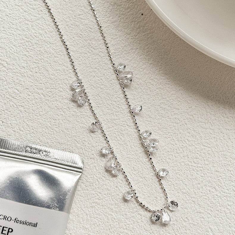 925 Silver Water Drop Round Cubic Zirconia Necklace