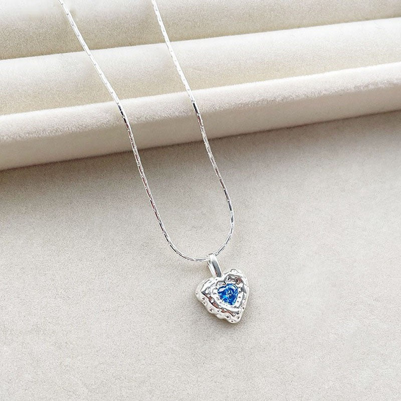 925 Silver Irregular Texture Heart Cubic Zirconia Necklace