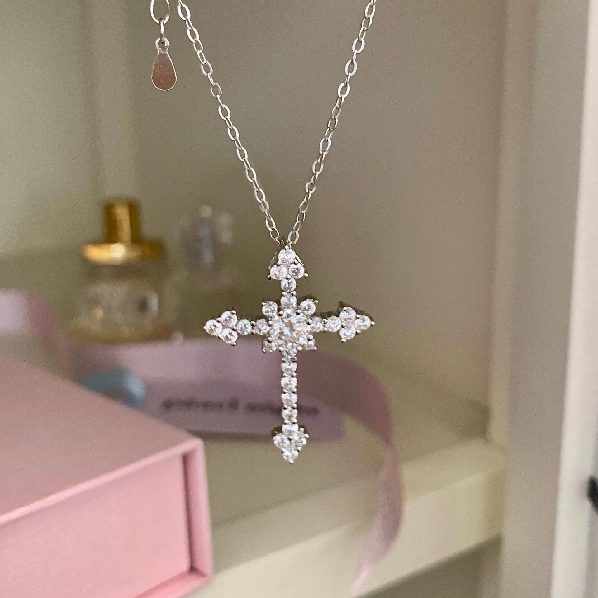 925 Silver Cross Full Diamond Pendant Necklace