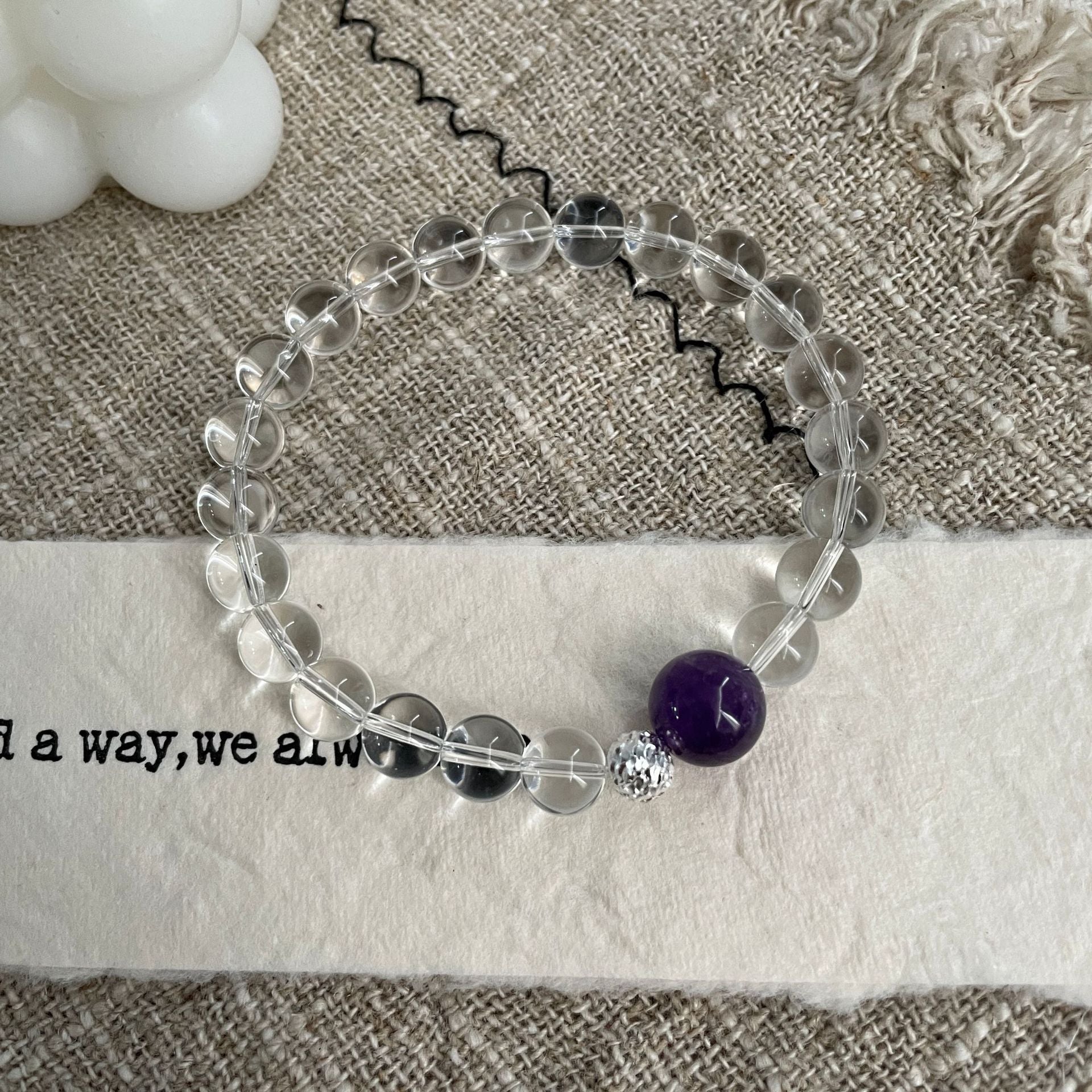 925 Silver White Crystal Glass Bead Bracelet