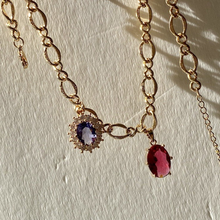 Vintage Gemstone Necklace Sweater Chain