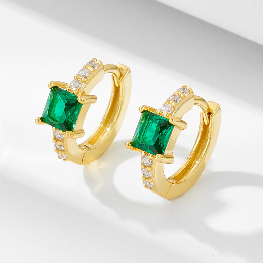 925 Silver Emerald Square Zirconia Earrings