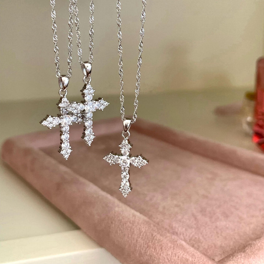 925 Silver Cross Full Diamond Pendant Necklace