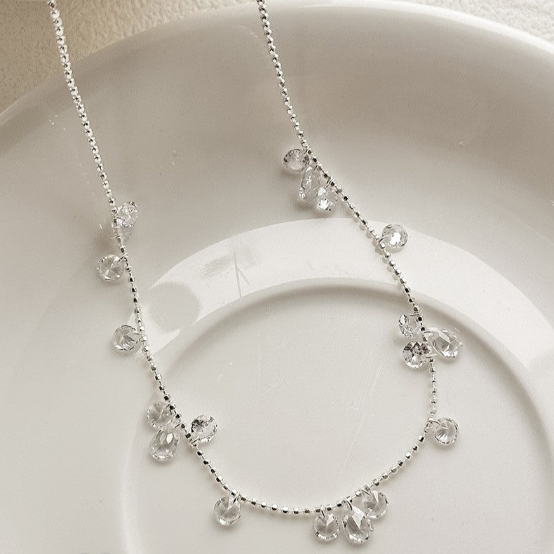 925 Silver Water Drop Round Cubic Zirconia Necklace
