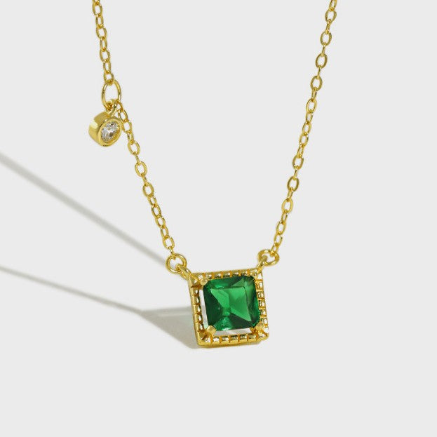925 Silver Emerald Square Cubic Zirconia Necklace