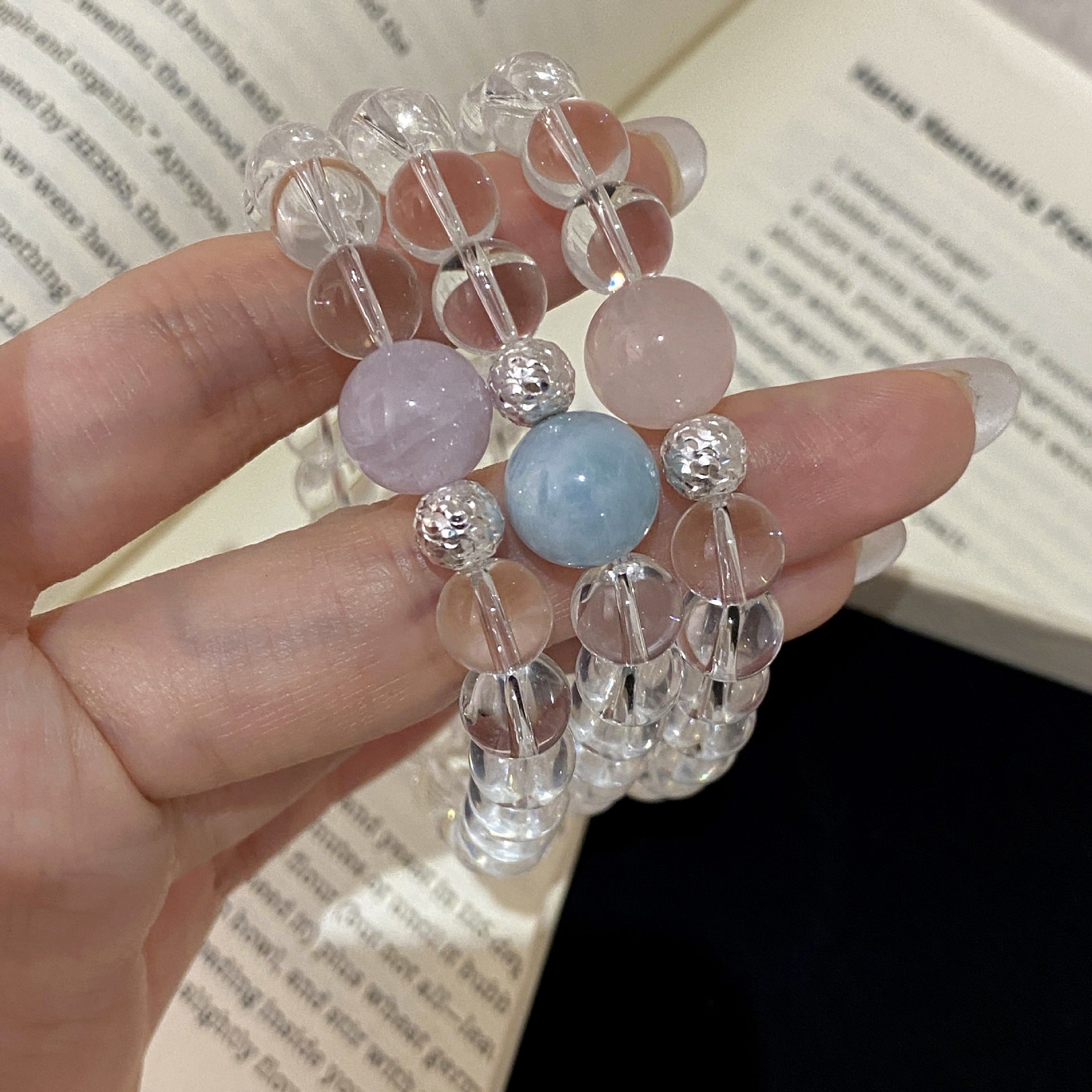 925 Silver White Crystal Glass Bead Bracelet