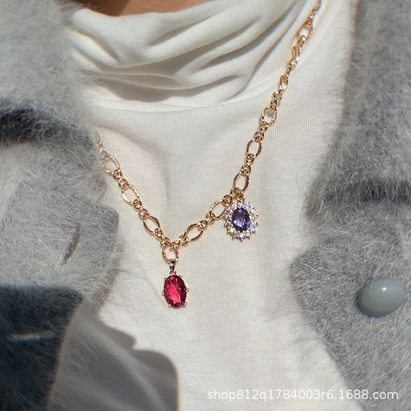 Vintage Gemstone Necklace Sweater Chain