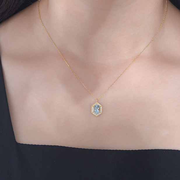 925 Silver Geometric Blue Topaz Necklace