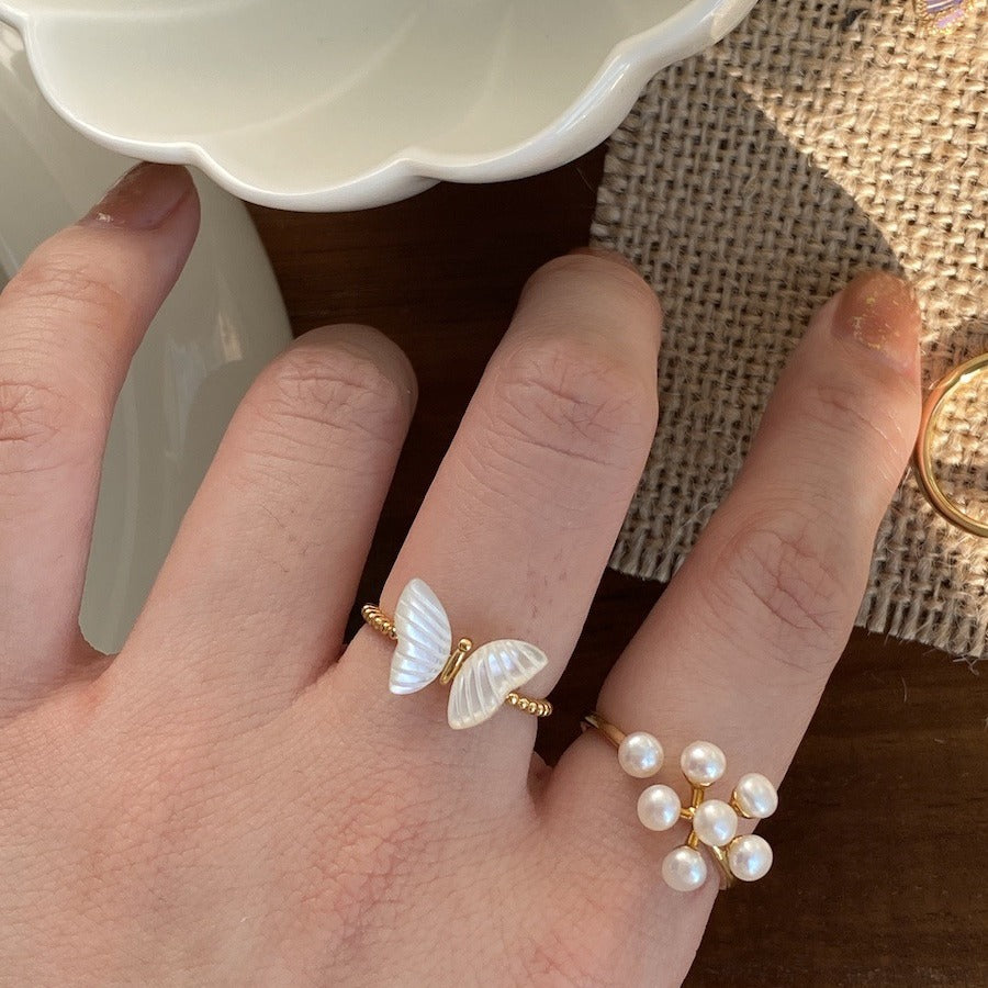Natural Pearl Butterfly Shell Ring