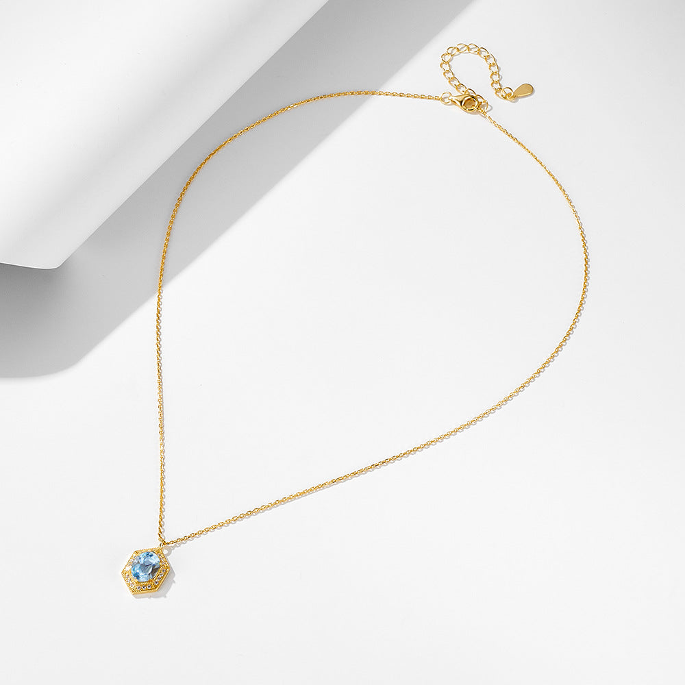 925 Silver Geometric Blue Topaz Necklace