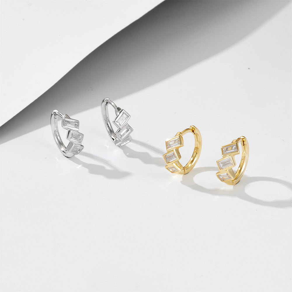 925 Silver Square Cubic Zirconia Earrings