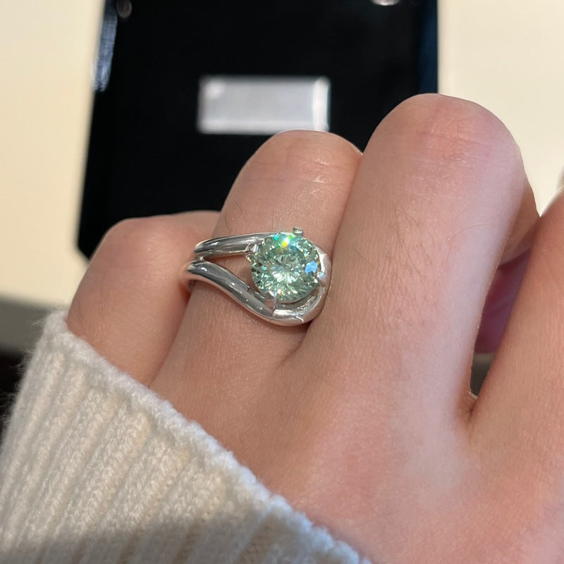 925 Silver Olive Green Multi-cut Paraiba Diamond Ring