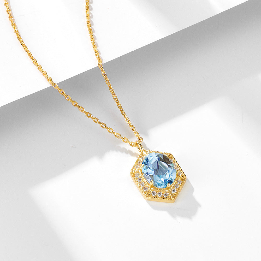 925 Silver Geometric Blue Topaz Necklace