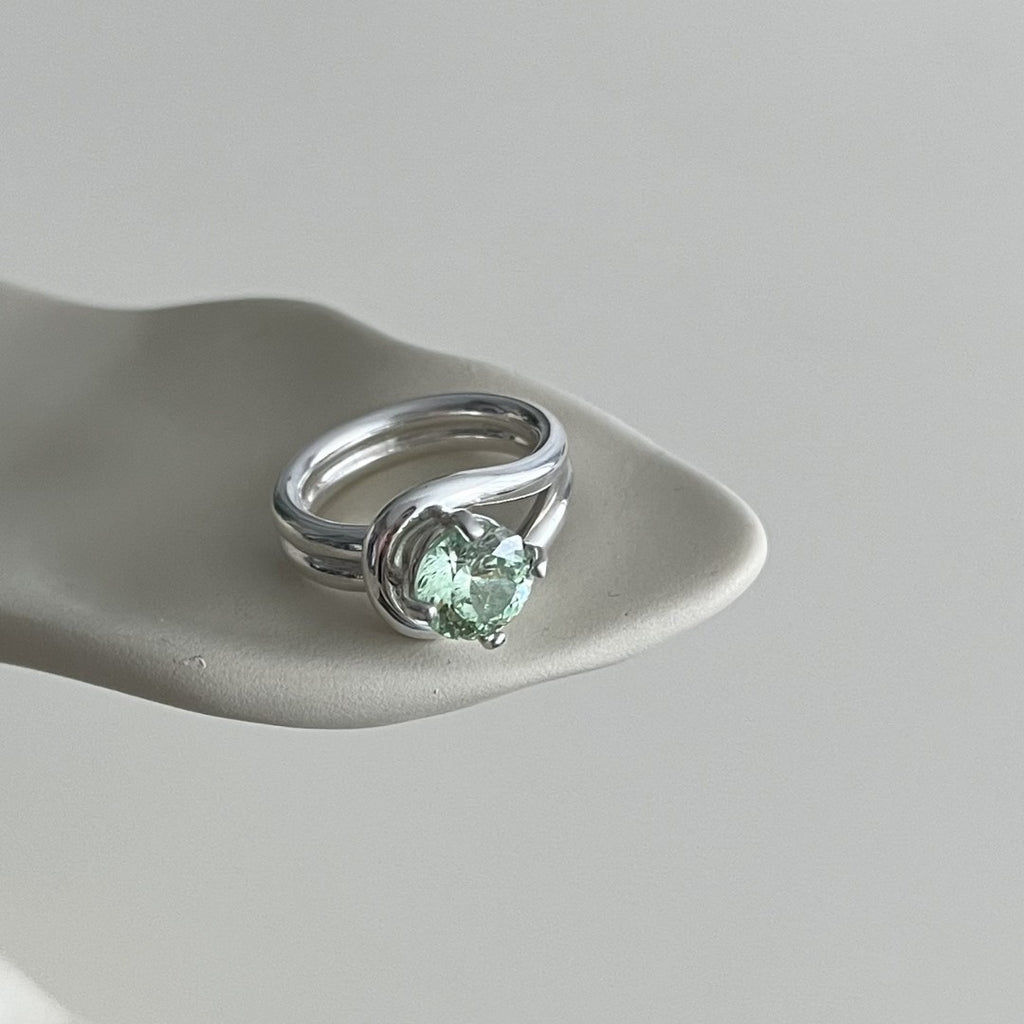 925 Silver Olive Green Multi-cut Paraiba Diamond Ring