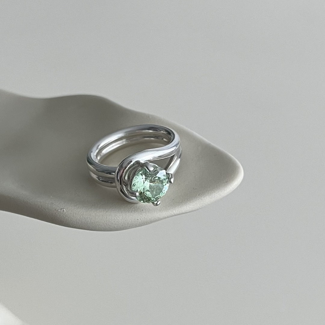 925 Silver Olive Green Multi-cut Paraiba Diamond Ring