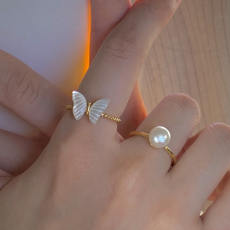 Natural Pearl Butterfly Shell Ring