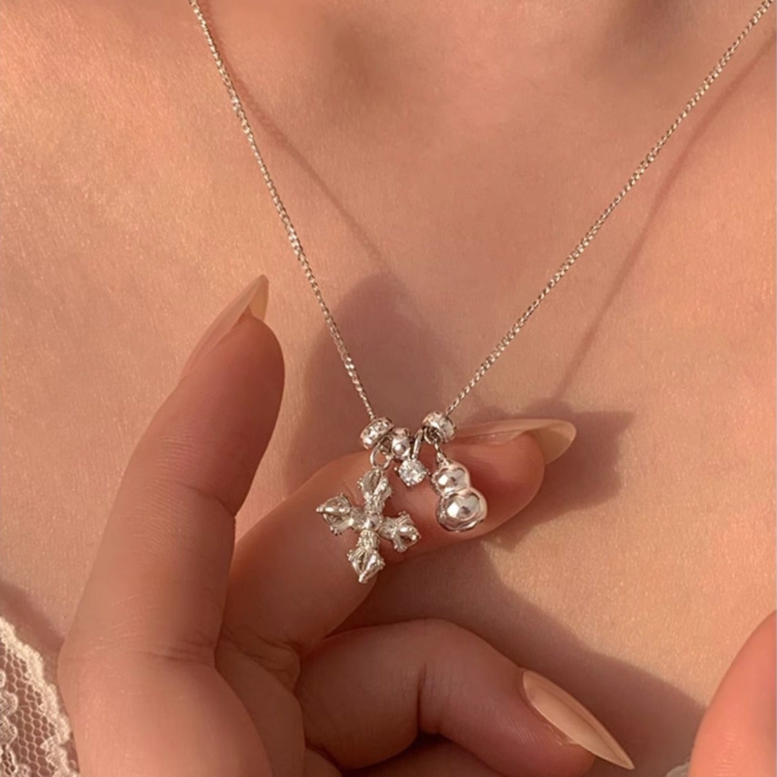 925 Silver Cross Gourd Pendant Necklace