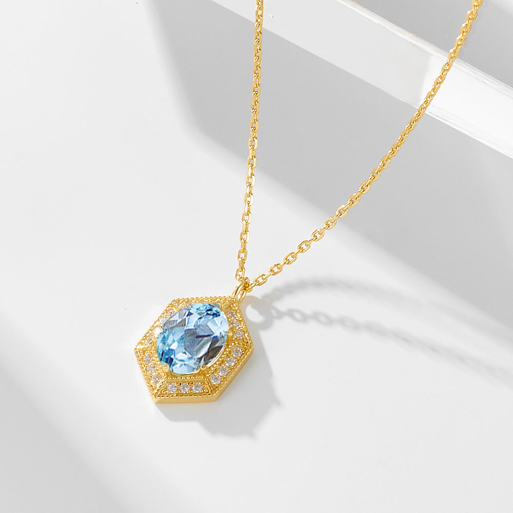 925 Silver Geometric Blue Topaz Necklace