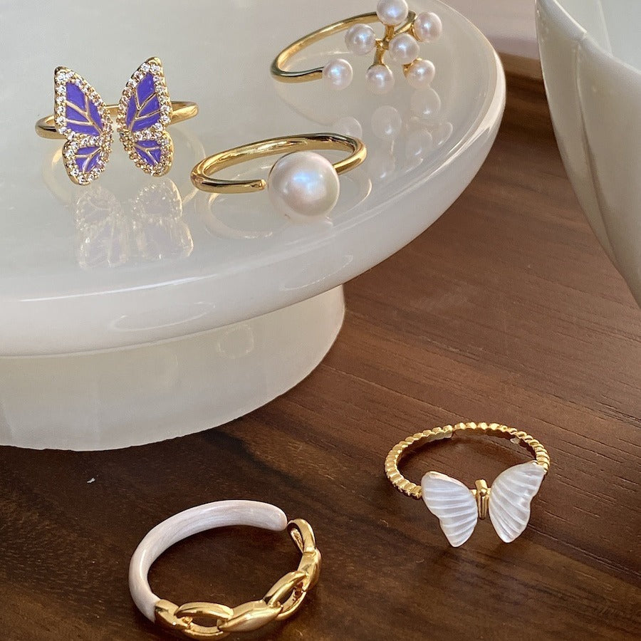Natural Pearl Butterfly Shell Ring