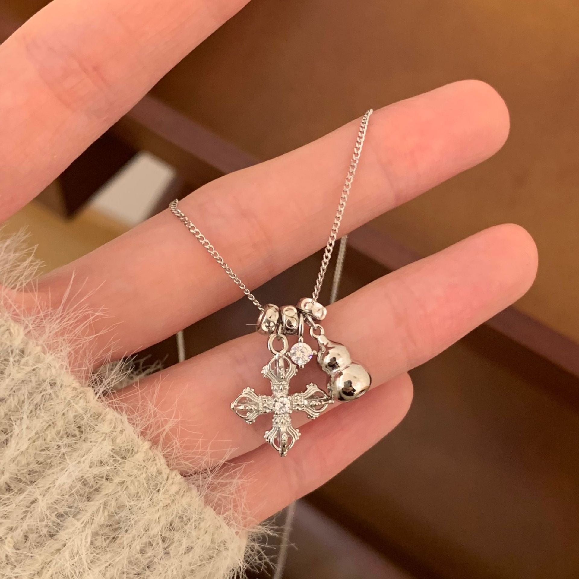 925 Silver Cross Gourd Pendant Necklace