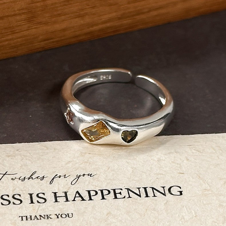 925 Silver Geometric Micro-Pave Zircon Ring