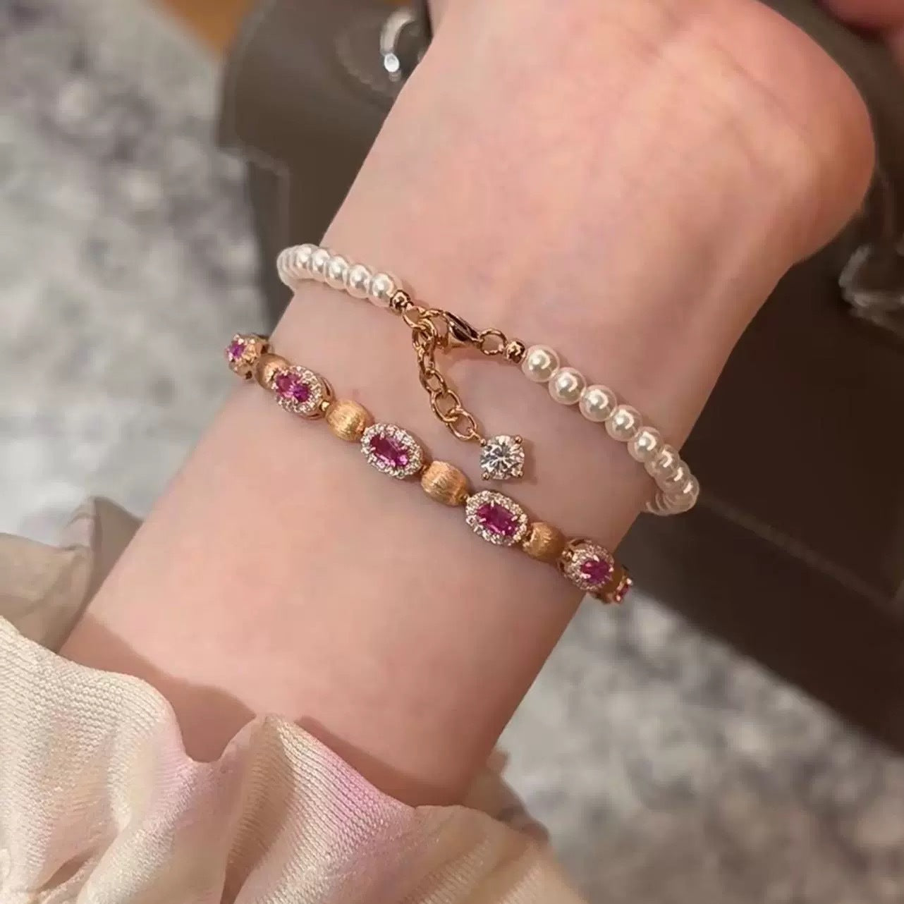 925 Silver Moissanite Pearl Bracelet