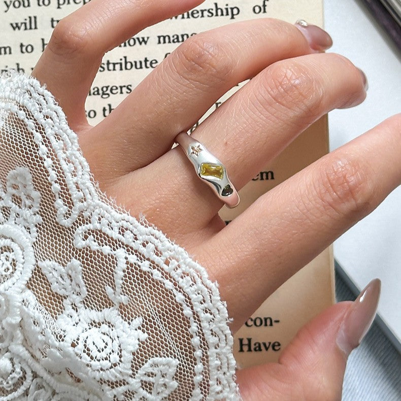 925 Silver Geometric Micro-Pave Zircon Ring