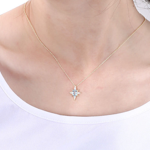 925 Silver Eight-Pointed Star Topaz Pendant Necklace