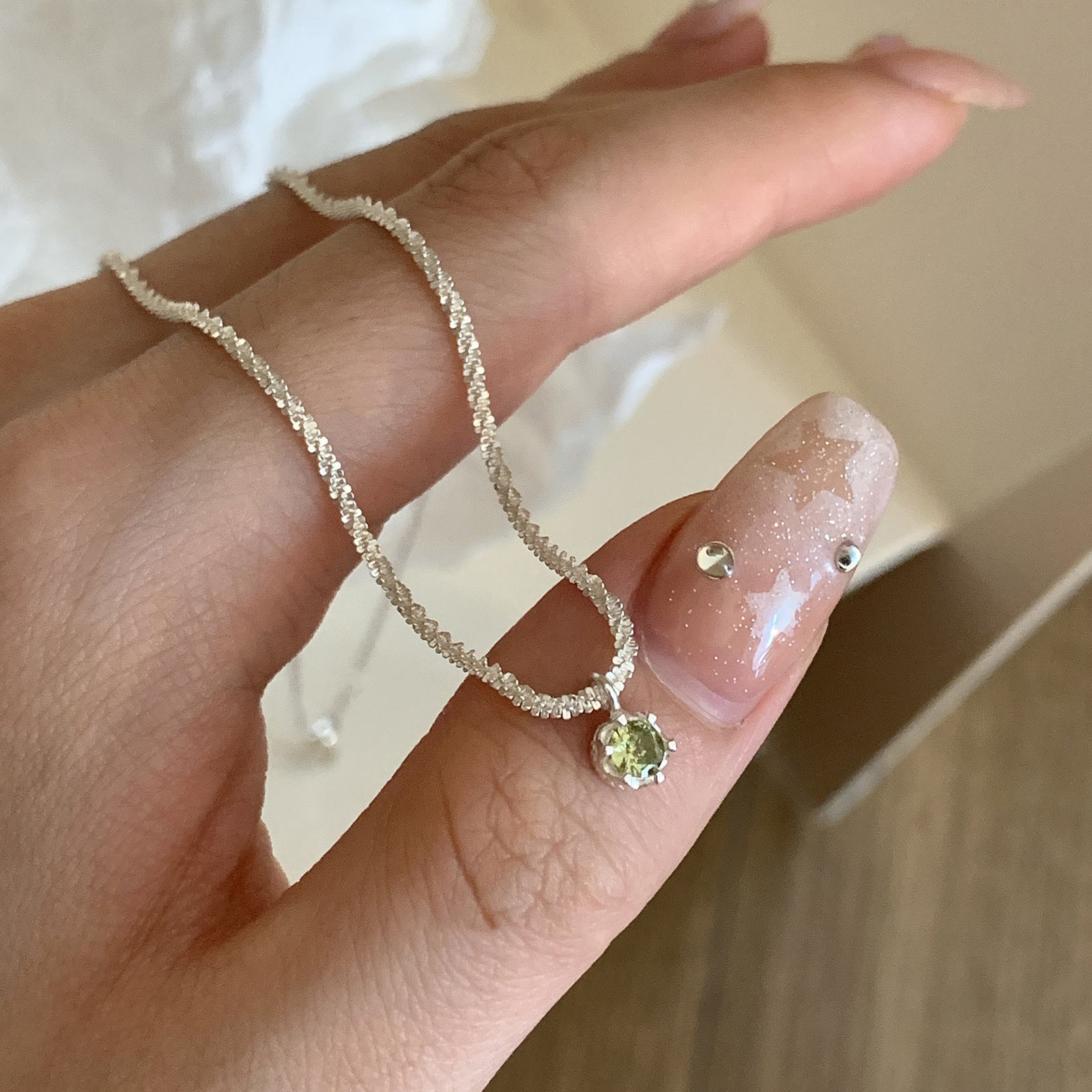 925 Silver Olive Green Zircon Necklace