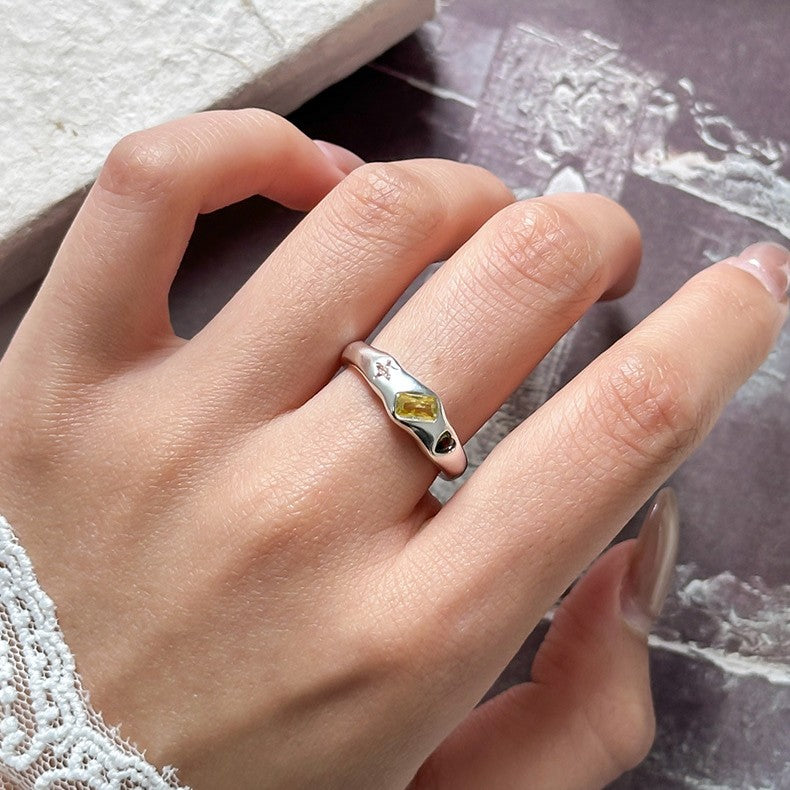 925 Silver Geometric Micro-Pave Zircon Ring