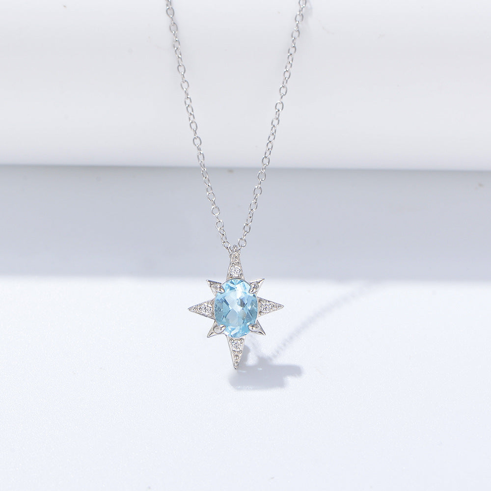 925 Silver Eight-Pointed Star Topaz Pendant Necklace