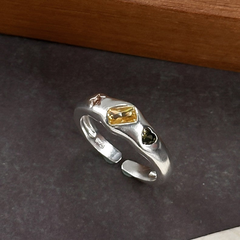 925 Silver Geometric Micro-Pave Zircon Ring