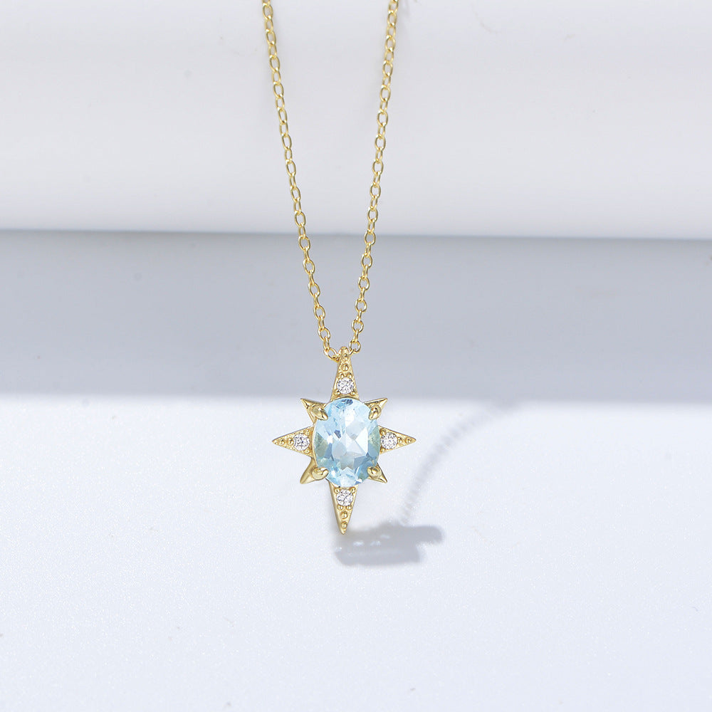 925 Silver Eight-Pointed Star Topaz Pendant Necklace