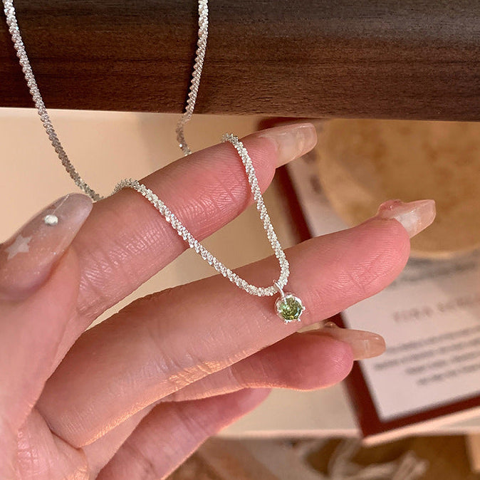 925 Silver Olive Green Zircon Necklace