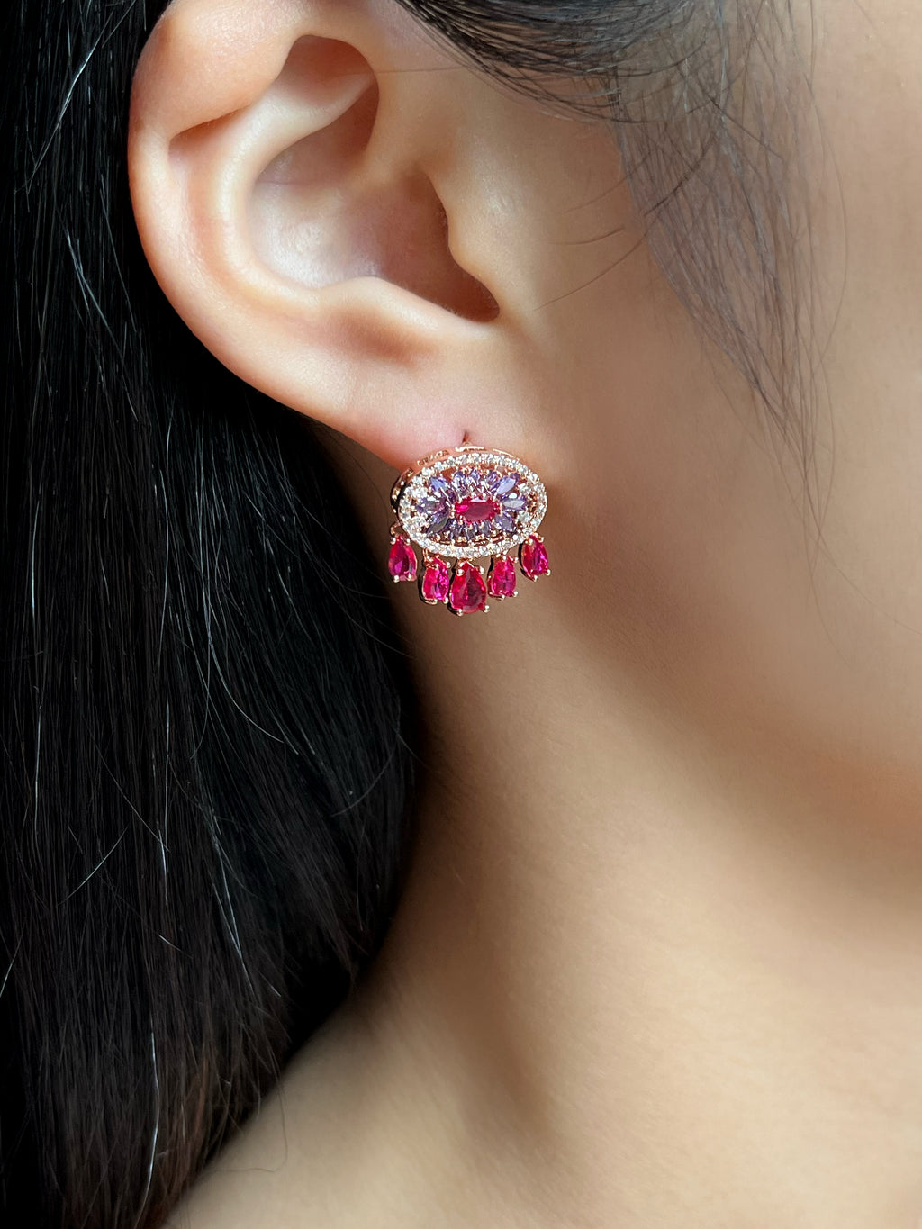 Eye-shaped Colorful Zircon Tassel Earrings