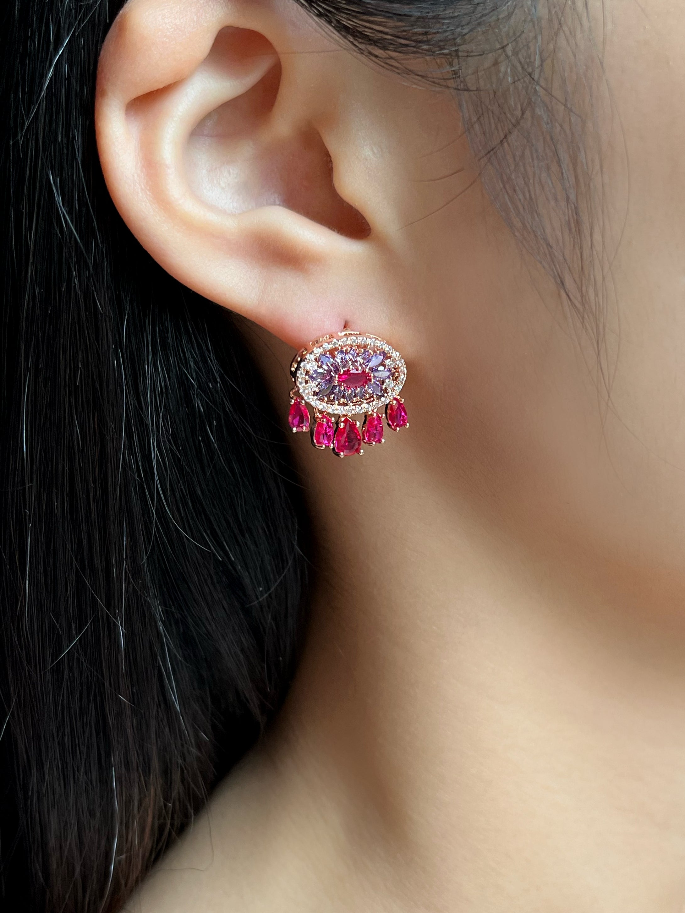 Eye-shaped Colorful Zircon Tassel Earrings