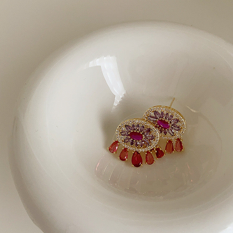 Eye-shaped Colorful Zircon Tassel Earrings