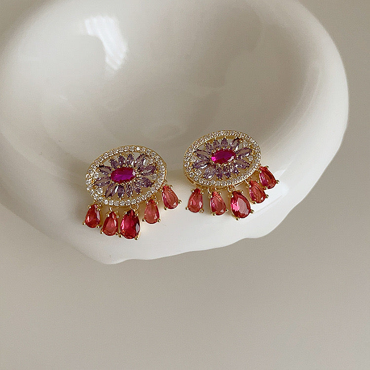 Eye-shaped Colorful Zircon Tassel Earrings