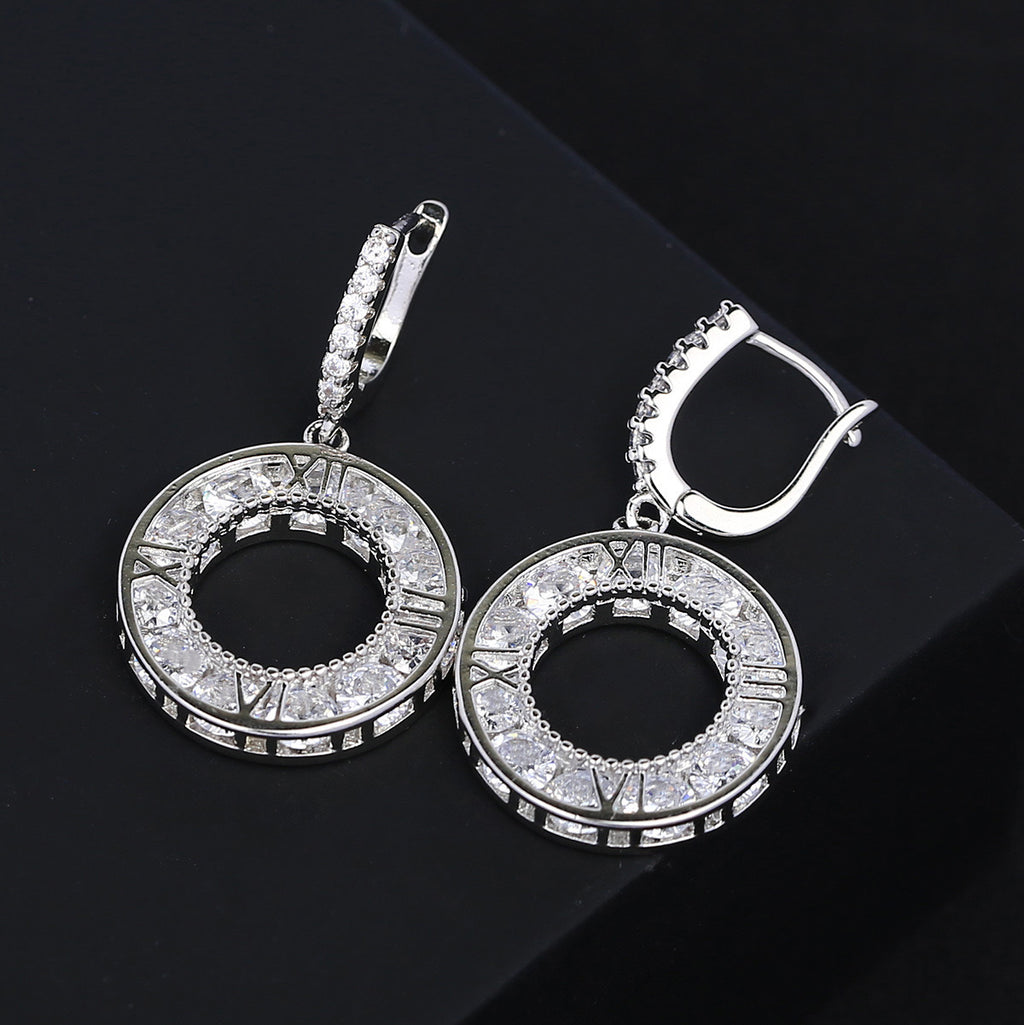 Silver Roman Numeral Zircon Earrings